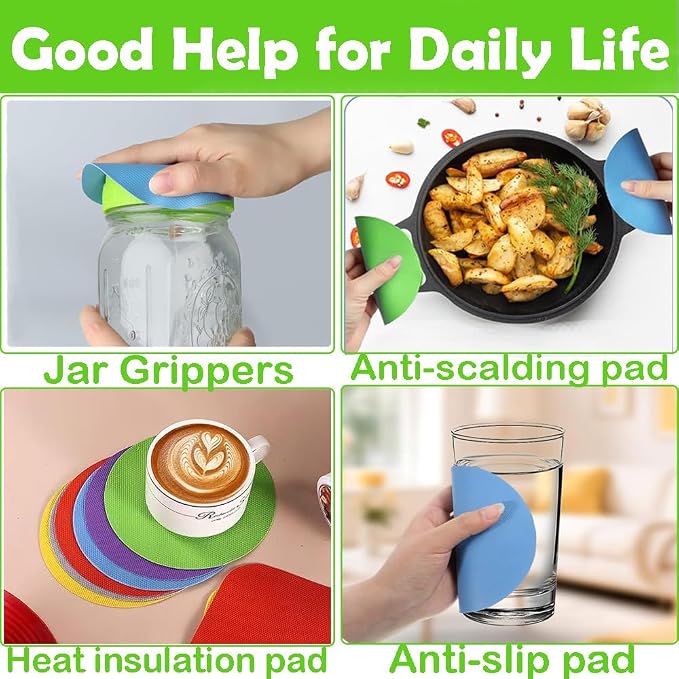 6-Pack Rubber Jar Opener Bottle Gripper Pads | Non-Slip, Multi-function, Easy-Open Lids for Seniors, Arthritis & Weak Hands (Square, 6-Pack)