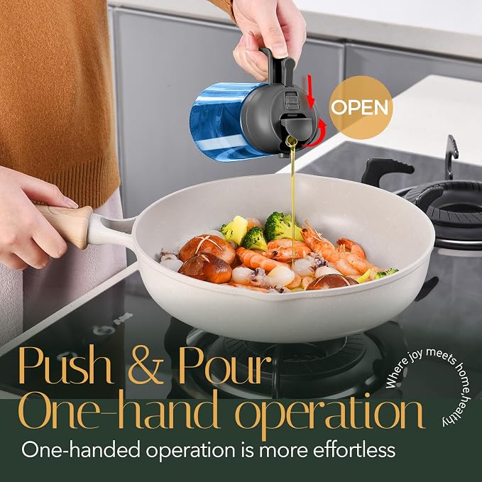 YARRAMATE 16oz/470ml Light-Blocking Dark Oil Sprayer for Cooking (Black) | 2 in 1 Olive Oil Dispenser Bottle for Kitchen, Premium Blue Glass Oil Bottle, Food-Grade Oil Mister for Air Fryer, BBQ
