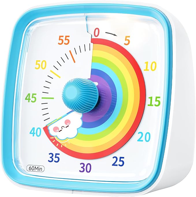 Yunbaoit Visual Timer with Night Light, 60-Minute Rainbow Countdown Timer for Kids and Adults, Time Management Tool for Home, School, Kitchen, or Office (Blue)