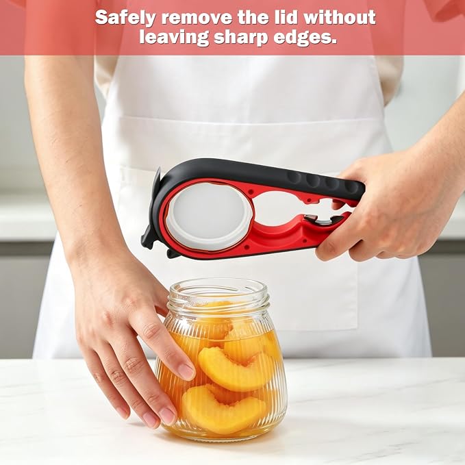 Jar Opener Set for Seniors, Arthritis, Weak Hands (Red&Black) | 6-in-1 Adjustable Jar Opener Can Opener, 4-in-1 Bottle Opener Lid Opener & Rubber Jar Gripper, Multifunctional Kitchen Gadget