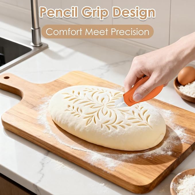 Bread Lame Sourdough Scoring Tool, Extractable & Magnetic Bread Scoring Tool, Scoring Knife for Bread Baking, Bread Razor for Homemade Bread, Sourdough Scorer Tool, Includes 5 Razor Blades-Orange