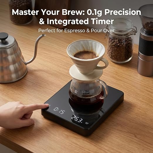 Partyreal Digital Kitchen Coffee Scale, Slim Scale with Tare, g/oz/ml Units, Backlit Display, USB-C Rechargeable (Cable Included) + AAA Backup Power Black