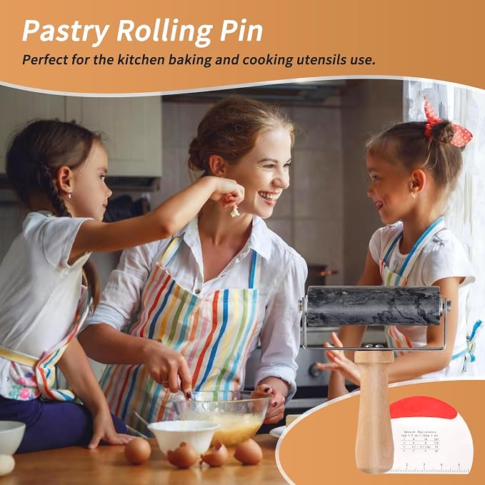 Small Marble Rolling Pin for Dough-Non-Stick T-shaped Hand Roller for Dough,Compact-Ideal for Home Bakers(Type A Black)