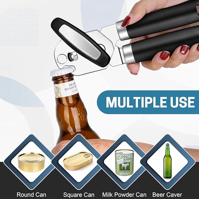 Heavy Duty Manual Can Opener Smooth Edge, Large Turning Knob for Weak Hands | stainless steel,magnetic lids lifting,built-in beer opener,large turning knob,smoothly cutting,kitchen & picnic tool,all cans