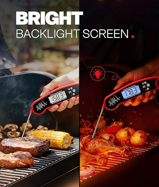 Meat Thermometer, Digital Instant Read Food Thermometer for Grilling, BBQ, Air Fryer, Smoker, Candy, Kitchen Gadgets, BBQ Essentials, Gift for Dad, Men, Women, Red, 2 Pack