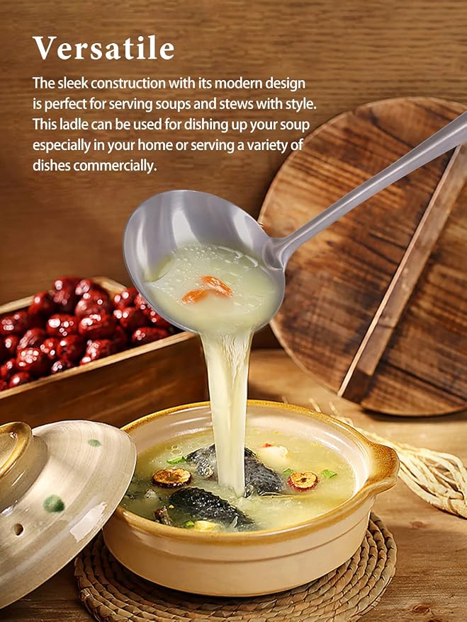 iBasingo&Boundless Voyage Titanium Soup Ladle Durable Rust Proof With Wood Handle Soup Serving Spoon Ladles for Cooking Gravy Sauces US-Ti5004P