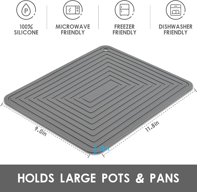 Trivets for Hot Pots and Pans-Silicone Trivets for Hot Dishes-Heat Resistant Mat for Countertops, Kitchen Small Dish Drying Mat, Silicone Pot Holders-Hot Pads for Kitchen Set 2 Dark Grey