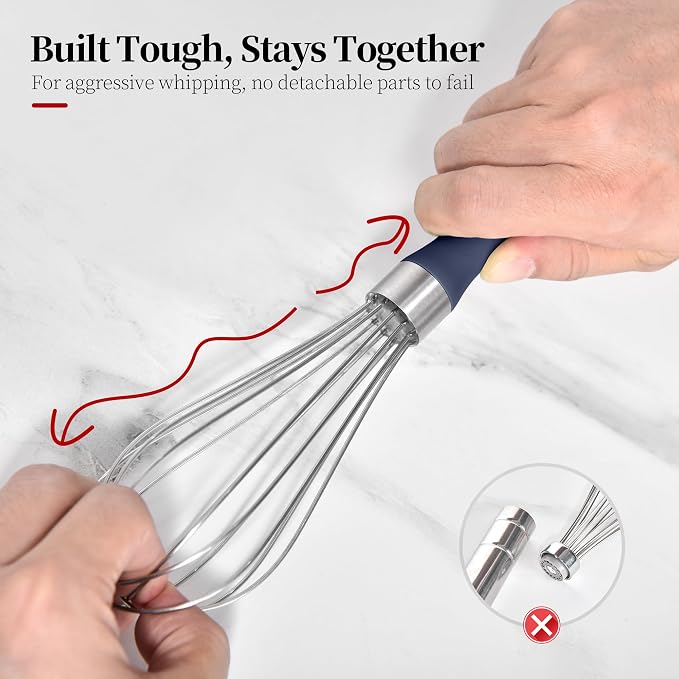 18/8 Stainless Steel Cooking Balloon Whisk (Small, Midnight Blue) | Heavy Duty Metal Kitchen Wire Whisker Wisking Tool Egg Beater Hand Mixer for Mixing Baking Beating Stirring Sauce Flour