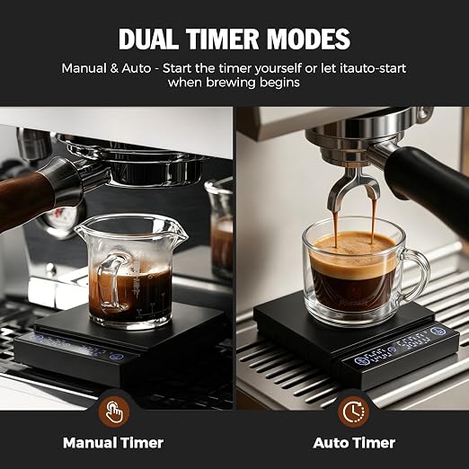 Coffee Scale with Auto Timer, 2kg/0.1g Accurate Scale for Espresso and Pour-Over Coffee, Water Flow Rate and Type-C Rechargeable, Digital Scale for Kitchen/Baking/Cooking, Black