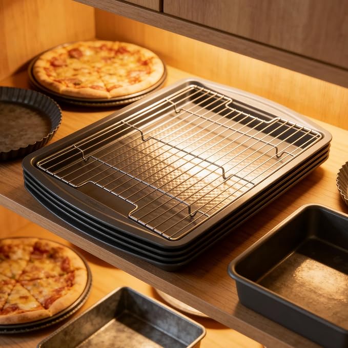 Stainless Steel Cooling Rack & Baking Rack Compatible with GoodCook 15” x 10.5” Nonstick Carbon Steel Baking Pan (A Pack)
