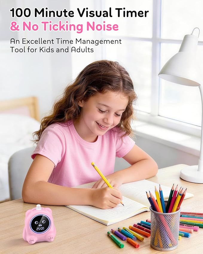 Visual Timer for Kids, 100 Min Digital Timer with Paused, Rechargeable Countdown/Up Timers, 3 Alarm, Silent, Vibrate & Sound Mod, Productivity Timers for ADHD, Classroom, Teacher, Exercise, Study
