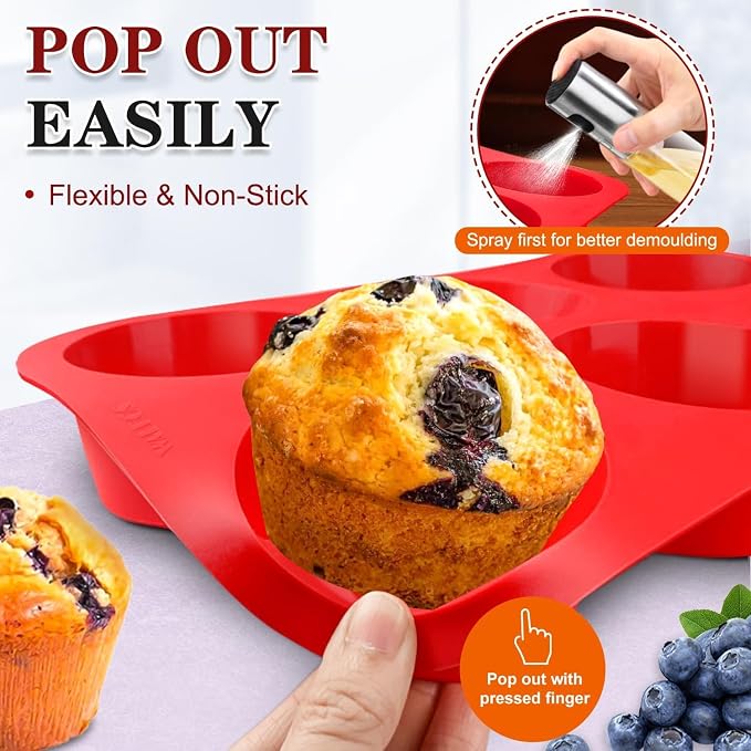 Walfos Silicone Muffin Pan - Set of 3, Including 24 Mini, 12 Regular & 6 Jumbo Muffin Pans, Easy Pop Out, BPA Free, Dishwasher Safe