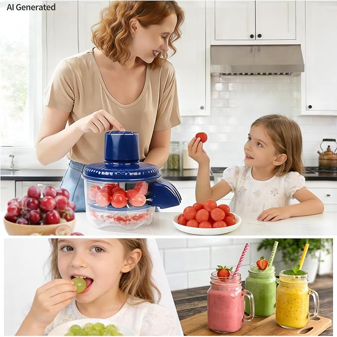 Electric Grape Peeler, Automatic Garlic & Cherry Tomato Peeler, Upgraded 6-Blade Cordless Fruit & Vegetable Skin Remover, Fast & Easy-Peel Kitchen Tool for Home, Camping, Picnics & Parties (Blue)
