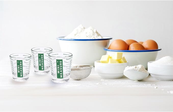 Kolder Mini Measure Heavy Glass, 20-Incremental Measurements Multi-Purpose Liquid and Dry Measuring Shot Glass, Green, Set of 3