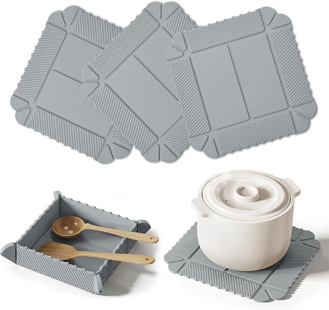 Magnetic Silicone Trivet & Pot Holder, Kitchen Heat Resistant Mat | Trivets for Hot Dishes, Hot Pots & Pans, Non-Slip Hot Pads for Countertops & Dining Table & Oven, Jar Opener & Spoon Rest