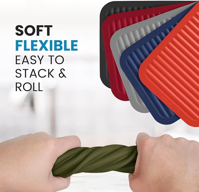 Zulay 2-Pack 9"x12" Silicone Trivets for Hot Pots & Pans – Heat-Resistant, Non-Slip Trivet Mats – Durable, Flexible, Multi-Purpose Hot Pads for Kitchen Counter & Table - Olive Green