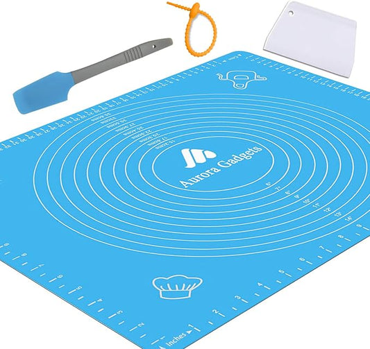 Silicone Baking Mat with Measurements – Heat Resistant, BPA Free, Non-Stick Pastry Mat for Rolling Dough – Easy to Clean Silicone Mat - Does Not Discolor-Blue