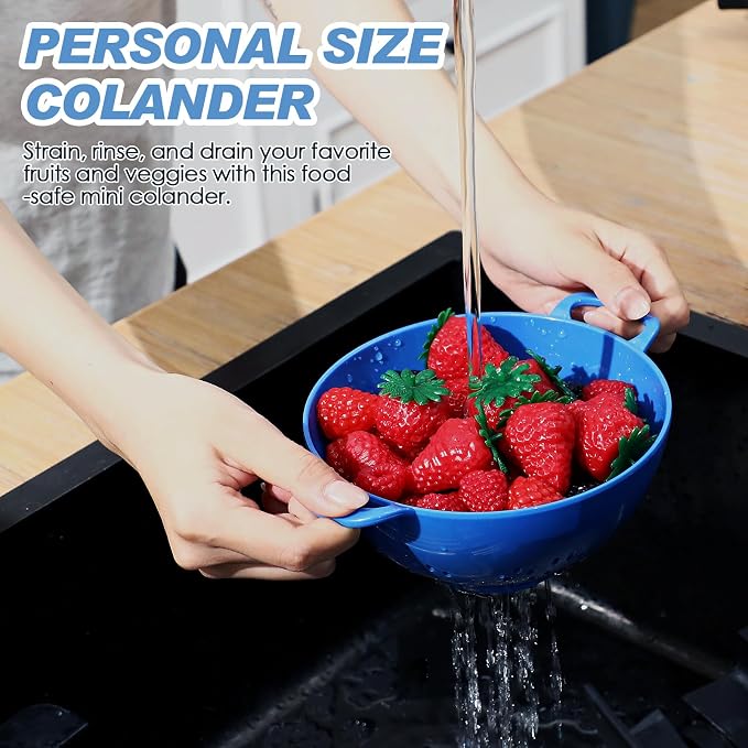 Baderke 8 Pcs Mini Colander Plastic Small Fruit Strainer with Double Handles Berry Colanders mini Fruits Strainers Bowl for berries Vegetable Kitchen, Assorted Colors