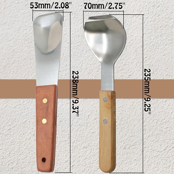 2 Pack Ice Cream Spade Set, Stainless Steel Ice Cream Scoop with Wooden Handle Butter Cutter Cake Scraper Essential Kitchen Tool