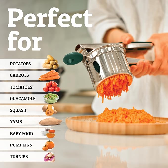 PriorityChef Large 15oz Potato Ricer, Heavy Duty Stainless Steel Potato Masher and Ricer Kitchen Tool, Press and Mash Kitchen Gadget For Perfect Mashed Potatoes - Everytime, Green