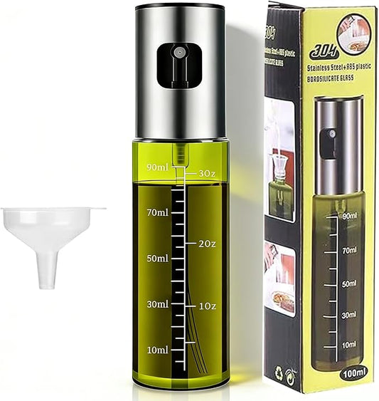 Light Blockage Olive Oil Sprayer for Cooking, 100ml/3.38oz Food Grade Oil Dispenser Bottle, Leakproof Kitchen Oil Mister for Air Fryer, Salad, Frying, BBQ & Baking