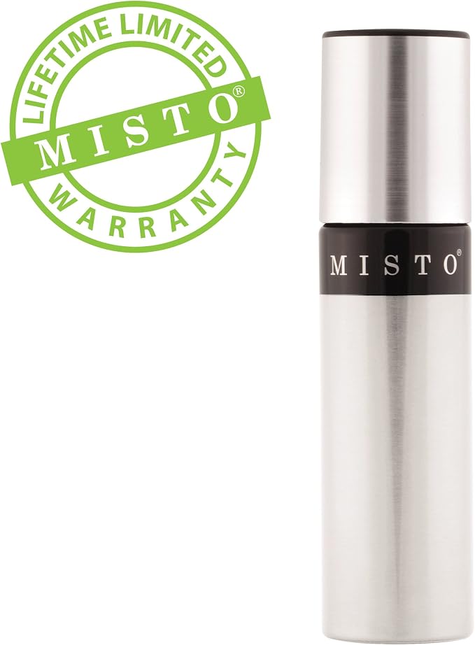 Misto Gourmet Olive Oil Sprayer, Satin Aluminum | Refillable, Non-Aerosol Pump Mister, For Cooking, Grilling, Salads and Baking, 1/3 Cup Capacity