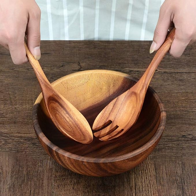 7 Pcs Acacia Wood Cooking Utensils Set Large Wooden Spoons for Cooking Spatula Salad Mixing Spoon Non Toxic Utensil for Kitchen Use Spatulas Non Stick Turner Slotted Serving Spoon Kitchen Utensils