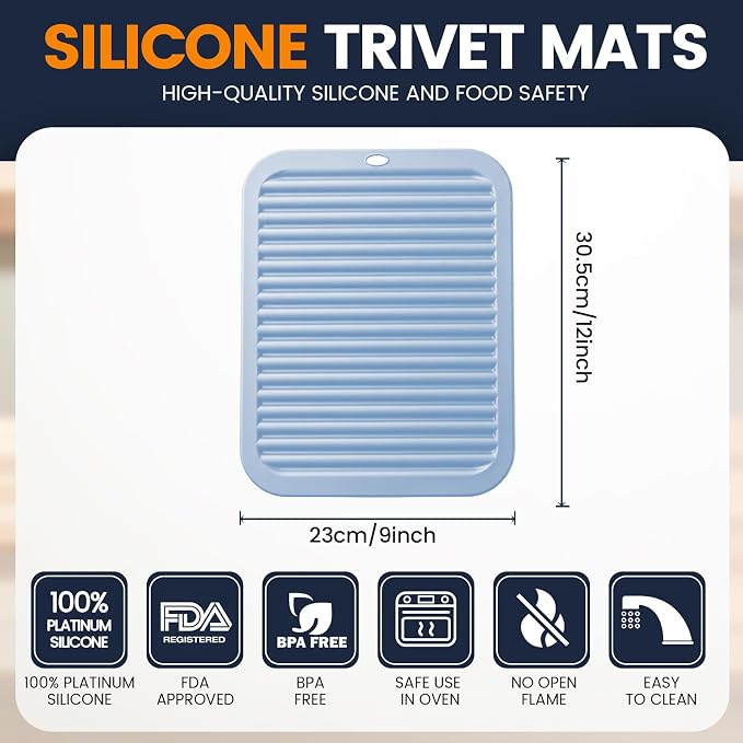 Silicone Trivet Mats 2 Heat Resistant Pot Holders Multipurpose Non-Slip Hot Pads for Kitchen Potholders, Drying mat, Jar Opener, Spoon Holder, Coaster(Sky Blue)
