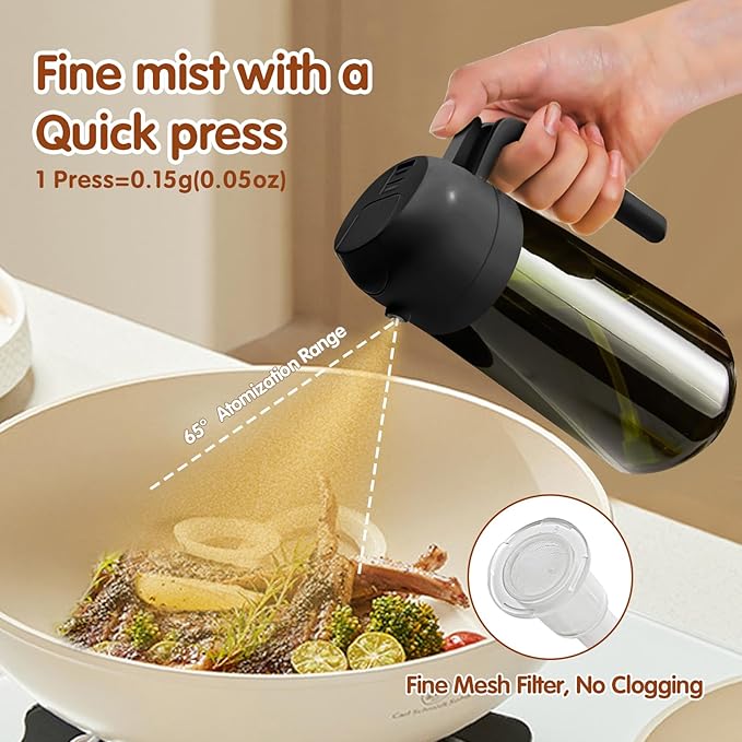 YARRAMATE 16oz/470ml 2PCS Light Blockage Dark Oil Sprayer for Cooking, 2 in 1 Olive Oil Dispenser Bottle for Kitchen, Green Glass Oil Bottle, Food-Grade Oil Mister for Air Fryer, BBQ (Black & Green)