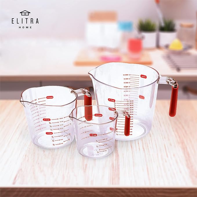 Elitra Home Complete Measuring Set, 13-Pack Stainless Steel Cups, Spoons, Plastic Measuring Pitchers with Spout - Engraved Measurements, Non-Slip Handles - Cooking & Baking Essentials | 13-Piece Measuring Set, 304 Stainless Steel Cups & Spoons, Engrave...