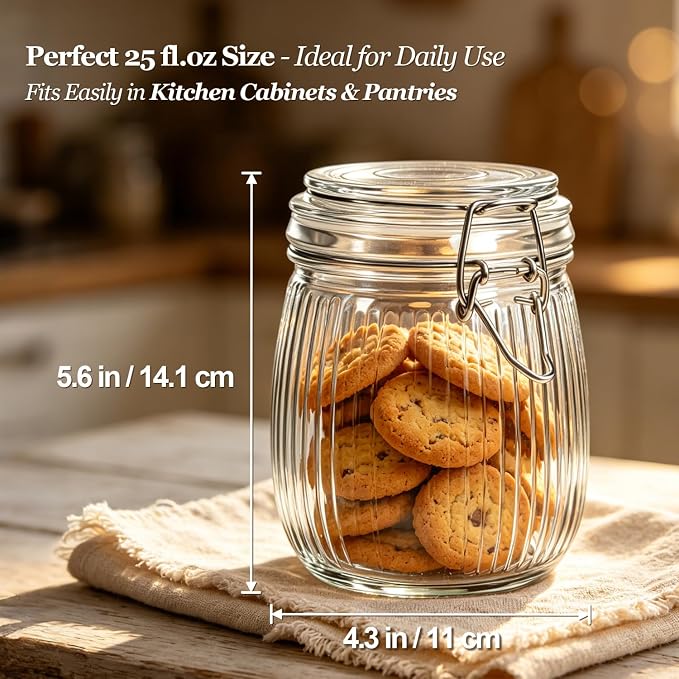 ComSaf Ribbed Glass Mason Jars with Airtight Lids 25 oz 6 Pack Coffee | Flour sugar coffee beans, Fermenting pickling, Farmhouse pantry decor, Kitchen storage, Dry food storage, Sourdough starter