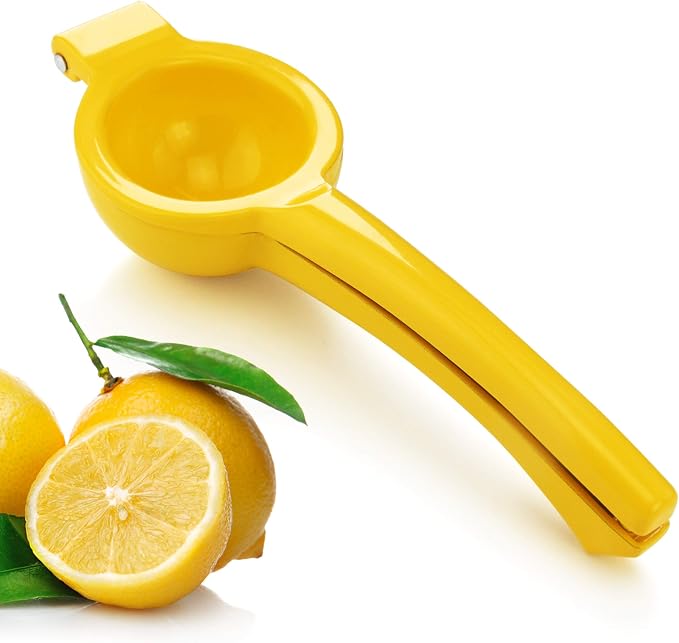 New Star Foodservice 42856 Commercial-Grade Enameled Aluminum Lemon Squeezer, Heavy Duty Citrus Juicer Press, Yellow