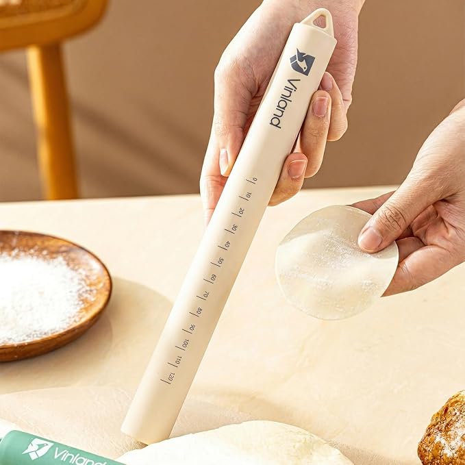 10" Small Silicone Rolling Pin with Stainless Steel Inner Core: Non-Stick Dough Roller for Baking Pastry, Pizza, Fondant and Bread（White）