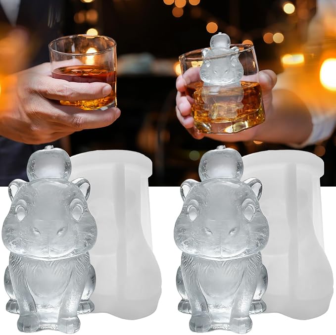 3D Capybara Ice Cube Silicone Molds Tray for Whiskey, Cocktail, Drink, Bar; Rich Details. Fun Animal Mold for Craft Taba Squishy Chocolate Soap Candle Resin Gift for Women Girls Boys; 2 Pack