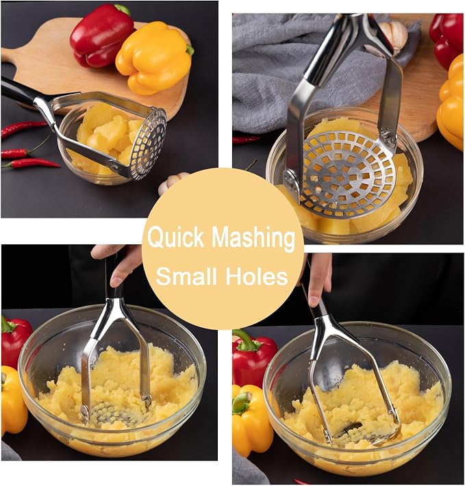 Mashed Potato Masher Stainless Steel Foldable Non Stick 12 Inch Long Handle Heavy Duty Smasher Kitchen Tool,Potato Masher and Peeler for Avocado, Bean, Baby Food, Silver