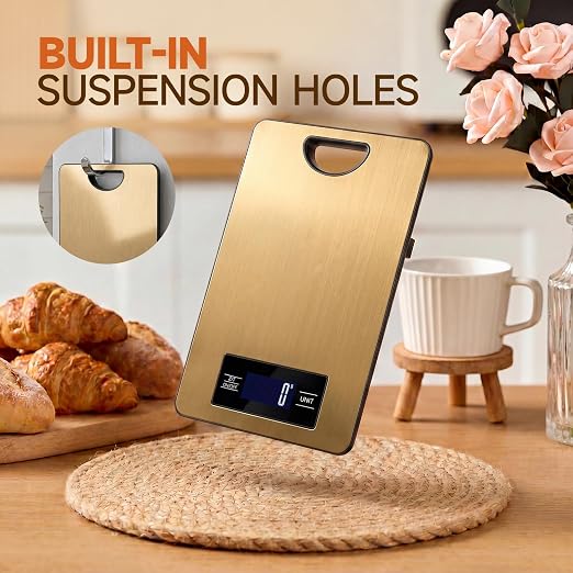 Food Scale, Digital Kitchen Scale with Hanging Loop, 11lb Baking Scale | 1g Accuracy, g/oz,etc.5 Unit Conversion, Tare Function, Fingerprint-Resistant Steel, Suitable for Cooking, Baking ,Meal Prep