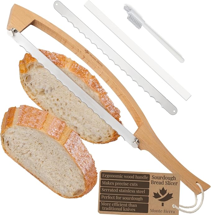Bread Knife for Homemade Bread - 17-inch Wooden Sourdough Bread Knife - Unique Bow Design - Stainless Steel Serrated Blade - Perfect for Homemade Bread, Baguettes and More