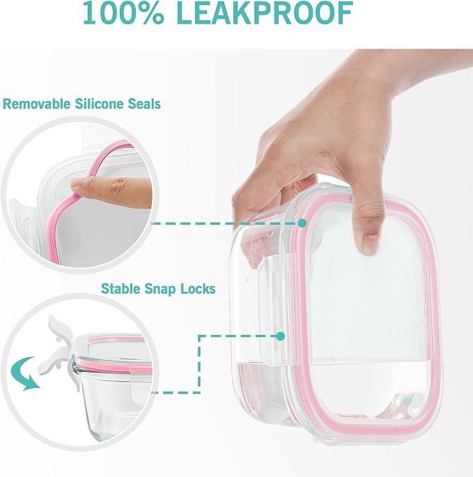 Vtopmart 8 Pack Glass Food Storage Containers with Airtight Lids | Meal Prep Lunch Containers, Leakproof, Leftover Storage, Take-out, Microwave, Oven, Freezer and Dishwasher Safe, BPA Free
