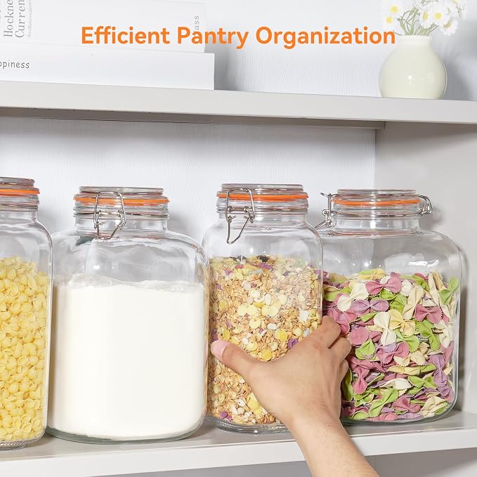 Glass Storage Jars with Airtight Lids - 2 Pack 67 Oz Food Containers Large Wide Mouth Kitchen Pantry Canisters Mason Jar for Flour Sugar Coffee Cookies Cereal Rice