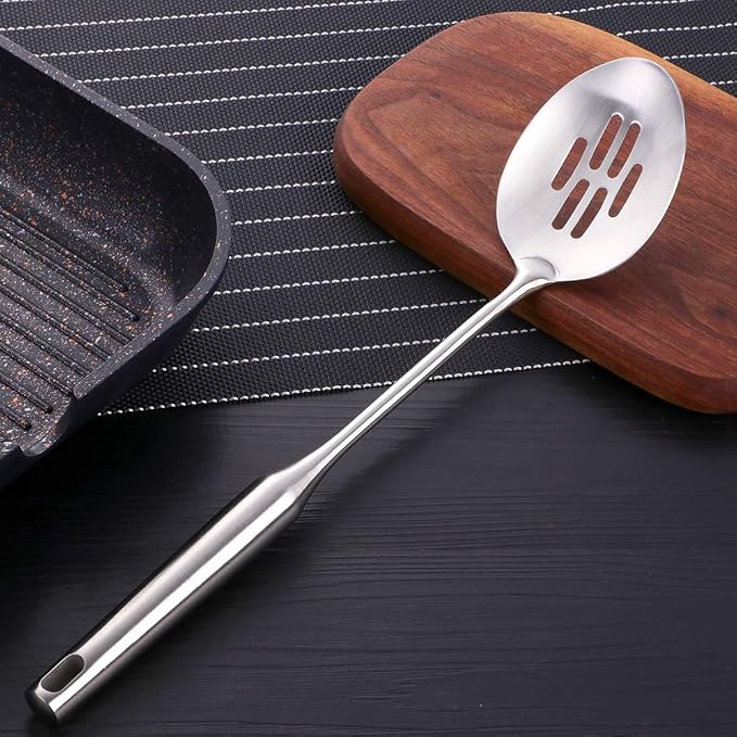 BuyGo Slotted Basting Spoon 18/8 Stainless Steel Large Serving Spoon Skimmer Colander for Banquet Cooking Kitchen, Heat Resistant, Dishwasher Safe