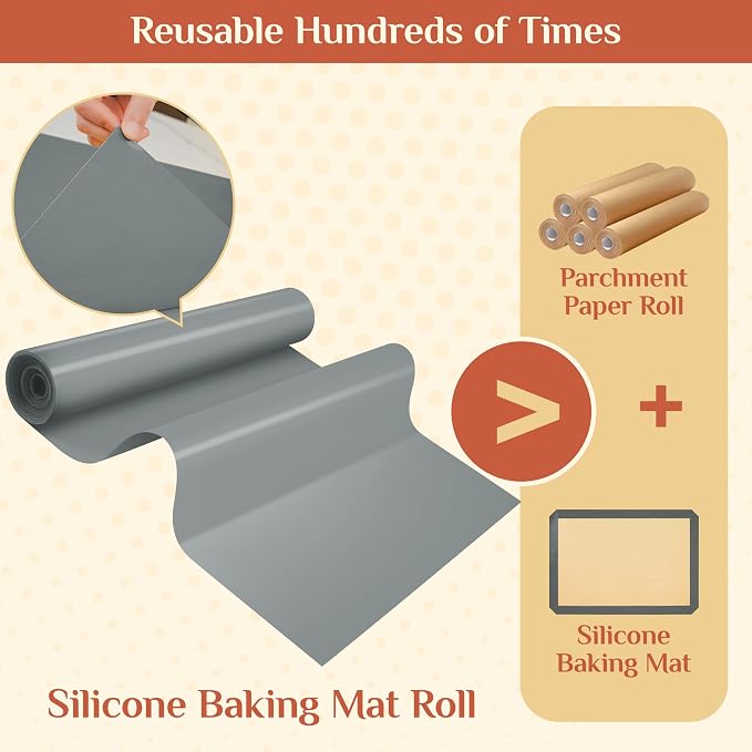 GTJ Silicone Baking Mat Roll, Reusable Baking Sheet Liners, 16 in x 6 ft | Free Cut to Size, Food-Grade, Non-Stick, Non-Slip, For Dough, Pastry, Air Fryer, Freeze Dryer, Oven Pan, Kitchen Counter
