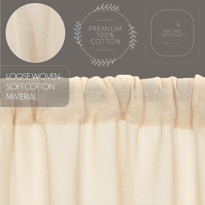 VHC Brands Tobacco Cloth Fringed Farmhouse Decor Kitchen Swag Prairie Panels Door Window Tier Set Curtains for Kitchen Bedroom Bathroom Living Room Dining (Natural, Classic Swag Set)