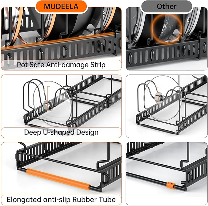 MUDEELA Expandable Pot Pan Lid Organizers inside Cabinet, 10 Divider 2-Pack | Expandable 11.8–22.9", 10 Adjustable Divider, Tool-Free Assembly, Non-Slip, Scratch-Proof, For Pan Lid Cutting Board Bakeware
