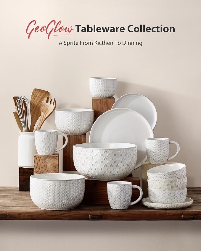 Lareina Ceramic Large Mixing Bowls Set of 4, 20/44/98/145 OZ, Ivory White | Nesting Bowls for Cooking, Baking, Salad Etc, Serving Bowls Gift, Kitchen Stoneware, Oven, Microwave and Dishwasher Safe
