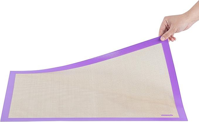 Restaurantware Full Size Baking Mat 1 Heat-Resistant Cooking Mat - Allergen-Safe Reusable And Ultra-Durable Tan And Purple Silicone Nonstick Mat For Pans And Rolling 23.6 x 15.75 Inch