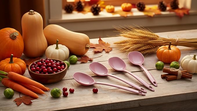 Reston Lloyd Cooking Spoon for Serving, Basting, Mixing, Heat Resistant, BPA Free Melamine 11 inch Utensil with Ergonomic Handle, Set of 6, Pink