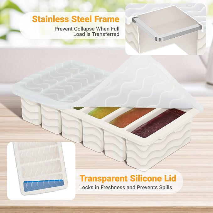 1/2 Cup Silicone Freezer Molds with Lid, 2-Pack Silicone Freezer Trays for Soup, Sauce & Broth – Meal Prep Containers, Large Ice Cube Tray, Oven & Dishwasher Safe