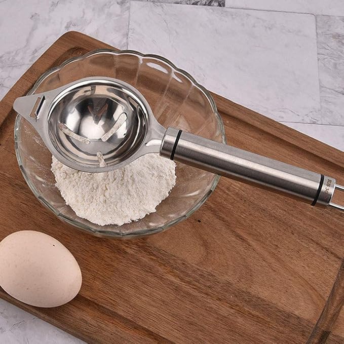 Egg Separator Egg Yolk Separator White Egg Separator FFLIFE Food Grade Stainless Steel Egg White Separator Dishwasher Safe Work for XL Jumbo Eggs(with 5 Silicone Egg Cup Holders)