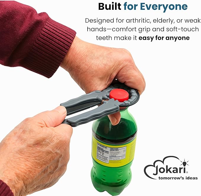 Jokari Multi Bottle Opener for Jars Bottles and Cans 3 in 1 Easy Grip Lid | Weak Hands Twist Caps Pull Tabs, Small Lids Arthritis Aid Manual Kitchen, Open Jars, Bottles, and Cans with
