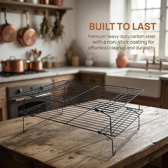 Collapsible Cooling Rack, Stainless Steel Rack for Cookie Baking (2-TIER) | X-Shaped Structure Wire Cooling Rack for Baking, Cookies, Cake, Fruit, Bread,Roasting, Grilling, Drying Rack, Dishwasher Safe